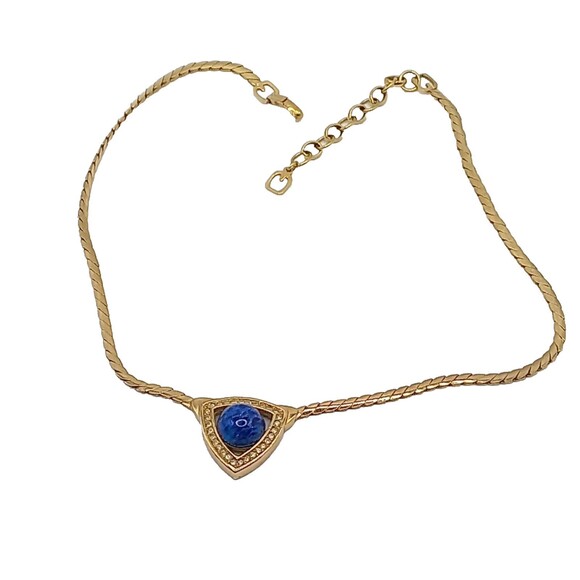 Grosse' Signed GoldTone Collar Necklace Gorgeous Faux Lapis Stone - Picture 4 of 8